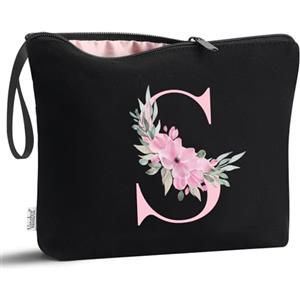Vavabox Beauty case con iniziali personalizzate dalla A alla Z, regalo di compleanno per donne, regalo per sposa, damigella d'onore (S, Black)