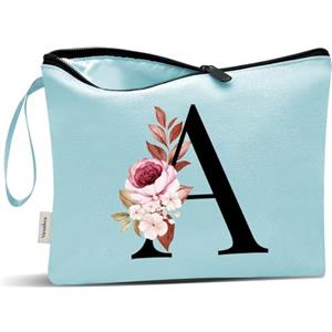 Vavabox Beauty case con iniziali personalizzate dalla A alla Z, regalo di compleanno per donne, regalo per sposa, damigella d'onore (A, Green)