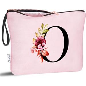 Vavabox Beauty case con iniziali personalizzate dalla A alla Z, regalo di compleanno per donne, regalo per sposa, damigella d'onore (O, Pink)