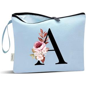 Vavabox Beauty case con iniziali personalizzate dalla A alla Z, regalo di compleanno per donne, regalo per sposa, damigella d'onore (A, Blue)