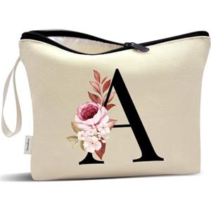 Vavabox Beauty case con iniziali personalizzate dalla A alla Z, regalo di compleanno per donne, regalo per sposa, damigella d'onore (A, Cream)