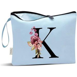Vavabox Beauty case con iniziali personalizzate dalla A alla Z, regalo di compleanno per donne, regalo per sposa, damigella d'onore (K, Blue)