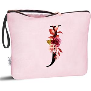 Vavabox Beauty case con iniziali personalizzate dalla A alla Z, regalo di compleanno per donne, regalo per sposa, damigella d'onore (J, Pink)