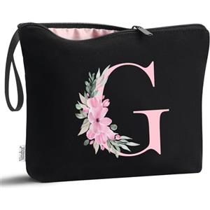 Vavabox Beauty case con iniziali personalizzate dalla A alla Z, regalo di compleanno per donne, regalo per sposa, damigella d'onore (G, Black)