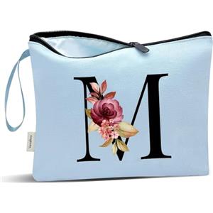 Vavabox Beauty case con iniziali personalizzate dalla A alla Z, regalo di compleanno per donne, regalo per sposa, damigella d'onore (M, Blue)