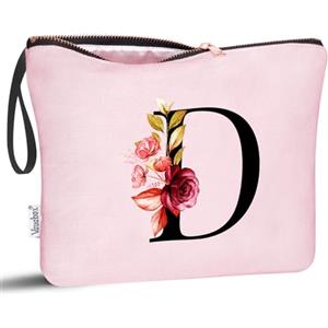 Vavabox Beauty case con iniziali personalizzate dalla A alla Z, regalo di compleanno per donne, regalo per sposa, damigella d'onore (D, Pink)