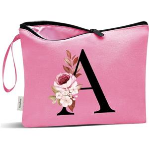 Vavabox Beauty case con iniziali personalizzate dalla A alla Z, regalo di compleanno per donne, regalo per sposa, damigella d'onore (A, Peach)
