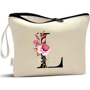 Vavabox Beauty case con iniziali personalizzate dalla A alla Z, regalo di compleanno per donne, regalo per sposa, damigella d'onore (L, Cream)