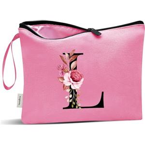 Vavabox Beauty case con iniziali personalizzate dalla A alla Z, regalo di compleanno per donne, regalo per sposa, damigella d'onore (L, Peach)
