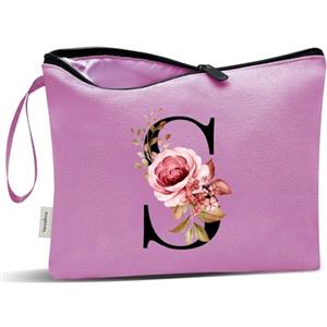 Vavabox Beauty case con iniziali personalizzate dalla A alla Z, regalo di compleanno per donne, regalo per sposa, damigella d'onore (S, Purple)