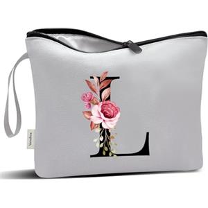 Vavabox Beauty case con iniziali personalizzate dalla A alla Z, regalo di compleanno per donne, regalo per sposa, damigella d'onore (L, Grey)