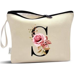 Vavabox Beauty case con iniziali personalizzate dalla A alla Z, regalo di compleanno per donne, regalo per sposa, damigella d'onore (S, Cream)