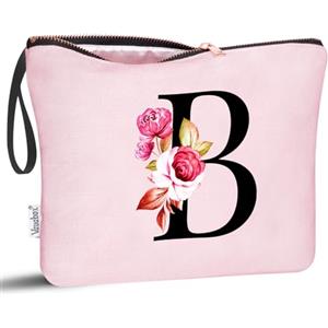 Vavabox Beauty case con iniziali personalizzate dalla A alla Z, regalo di compleanno per donne, regalo per sposa, damigella d'onore (B, Pink)