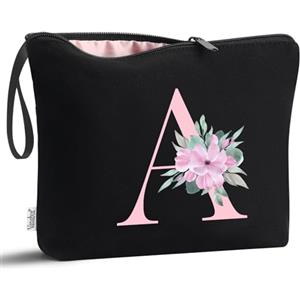 Vavabox Beauty case con iniziali personalizzate dalla A alla Z, regalo di compleanno per donne, regalo per sposa, damigella d'onore (A, Black)