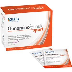 GUNA Gunaminoformula Sport - Integratore Alimentare con 8 Aminoacidi Essenziali, Magnesio e Vitamine del Gruppo B, 24 Bustine da 180 g