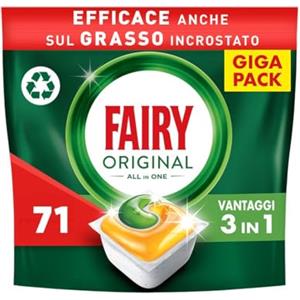 Fairy Original Pastiglie Lavastoviglie, 71 Capsule, Limone, Detersivo Con Azione Pulente Al Primo Lavaggio, Efficace Sul Grasso Incrostato Con Azione Brillante