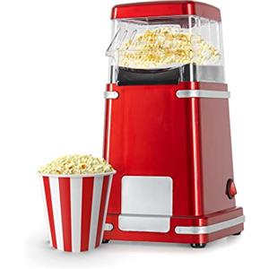Stagecaptain PCM-1200 HA Macchina Popcorn ad Aria Calda Senza Grassi - Popcorn Leggeri senza Olio - 1200W - Preparazione Veloce - Design Retrò Rosso Metallico per Amanti del Cinema