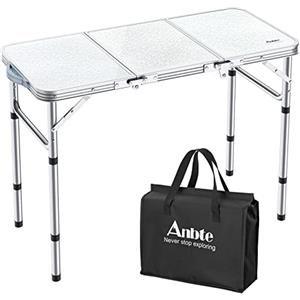 Anbte Tavolo Pieghevole da Campeggio 87.5 * 40.2 * 68.5 cm,Tavolino da Giardino Caffè 3 Regolabili in Altezza in Alluminio con Rete da Giardino/Picnic/Balcone/Barbecue/Spiaggia-Bianco