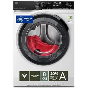 AEG Lavatrice Serie 8000 PowerCare UniversalDose 8 kg, LR8H84BBY, Classe A, Tecnologia PoweClean, PreciseWash, ProSteam, Connettività WiFi con APP