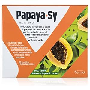 Syrio Integratori Alimentari, Papaya-Sy Integratore alimentare a base di 4g Papaya fermentata ad Azione Antiossidante, per le Difese Immunitarie con Zinco e Selenio, 20 bustine orosolubili