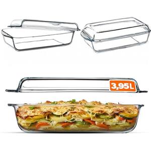 KADAX Pirofila per Cottura da Forno in Vetro Trasparente, Casseruola Rettangolare con Coperchio da Cucina, Piatto Resistente al Calore (3.95 L)