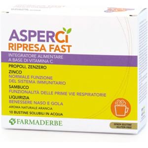 Farmaderbe AsperCi Ripresa Fast - Integratore Vegetale con Vitamina C per il Sistema Immunitario, 10 Bustine da 5 g