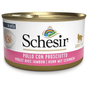 Schesir Cibo Umido per Gatti Adulto - Filetti di Pollo con Prosciutto in Gelatina - 85g