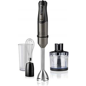 BLACK+DECKER Black+Dedcker - Frullatore a immersione BXHBA1000E | 1000W | 20 velocità + turbo | Acciaio inossidabile | Asta rimovibile | Tritaghiaccio | Impugnatura ergonomica | Set completo di accessori