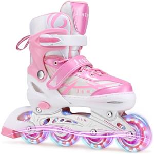 Jestme Pattini in linea regolabili per bambini ragazze ragazzi principianti, Pattini a rotelle rosa e viola per bambino e adolescente per lo sport (Viola, M (EU32-36))