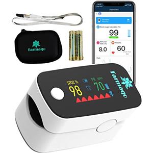 FARMAQO Saturimetro da dito professionale certificato BLUETOOTH - Pulsossimetro con APPLICAZIONE adulto bambino - SCHERMO OLED - Sensore di frequenza cardiaca - Ossimetro misura ossigeno SPO2 e Pulse BPM