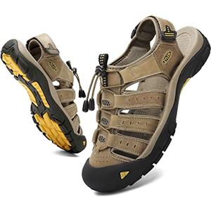 ZYLDK Sandali Sportivi Uomo Estivi Esterni PelleTraspirante Beach Sport Outdoor Sandali Scarpe da Trekking Fisherman Casual,Cachi,44