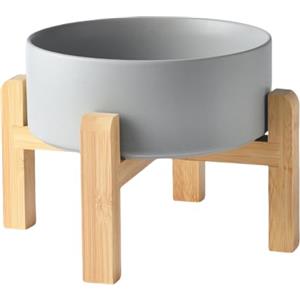 Welloyed Ciotola per cani rialzata in ceramica da 20,3 cm, ciotola per cibo e acqua per cani da 2000 ml, con supporto antiscivolo in bambù, lavabile in lavastoviglie e adatta al microonde, anti vomito