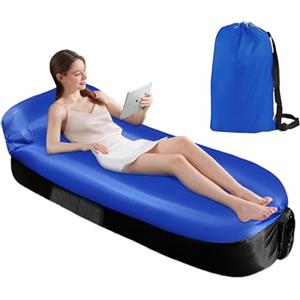 FainFun Divano Lettino da Spiaggia Gonfiabile, 200 * 70cm Sedia Poltrona Gonfiabile Spiaggia, Sdraio ad Aria, da Esterno, per Campeggio, Feste in Piscina (Poliestere 210T, Blu nero)