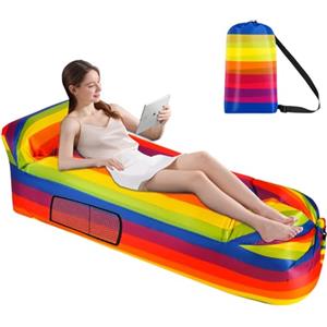 FainFun Divano Lettino da Spiaggia Gonfiabile, 200 * 70cm Sedia Poltrona Gonfiabile Spiaggia, Sdraio ad Aria, da Esterno, per Campeggio, Feste in Piscina (Poliestere 210T, Arcobaleno)