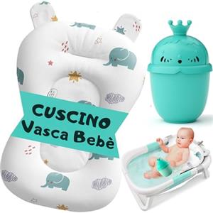 BABYBEBLOO Cuscino per Vasca da Bagno Neonato con Brocca - Riduttore Vaschetta Bagnetto - Supporto Morbido Universale - Materassino Antiscivolo per Neonati Bambino (Bianco)