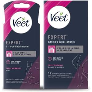 Veet Kit Strisce Depilatorie Pelli Normali Viso Pure 16 + Corpo e Gambe 16