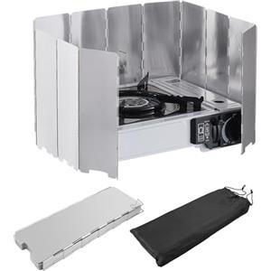 EXIN DEHCEN 12 Piatti Parabrezza Campeggio Pieghevole, Paravento Fornello Campeggio, Parabrezza per Stufa da Esterno, Stufa Esterna Parabrezza Pieghevole e Portatile, per Barbecue, Picnic, Campeggio