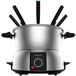 Cecotec Fonduta elettrica 8018 Fun GourmetFondue, potenza 1000 W, termostato regolabile, in acciaio inox, per formaggio, cioccolato e olio, include 8 forchette, parti lavabili in lavastoviglie