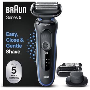 Braun Series 5 Rasoio Elettrico Barba A Lamina Senza Fili, Regolabarba Uomo, Rifinitore Di Precisione Ed Effetto Barba Incolta EasyClick, EasyClean, Wet&Dry, Ricaricabile, Idea Regalo, 51-B1820s Blu