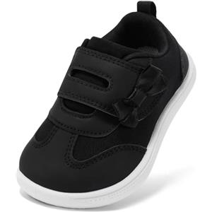 STQ KIDS Scarpe Bambini Barefoot Zero Drop Punta Larga Suola Bambina Bambino Ginnastica Antiscivolo per Primi Passi Nodo Nero 23 EU/T7