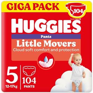 Huggies Little Movers Pannolini Mutandina Taglia 5 (12-17 Kg), Ultra assorbente, Protezione completa, 104 Pz