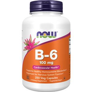 NOW Foods Vitamina B-6 100mg - 250 capsule, supporta il metabolismo e la funzione del sistema nervoso