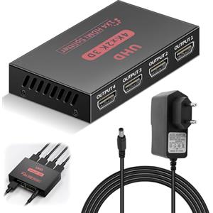 Hemlosk 4K Splitter HDMI 1 In 4 Out, Sdoppiatore HDMI 1x4, Switch Duplicatore, Distributore Audio Video Supporta 3D, HDCP, 4K@30Hz, Trasmissione Lunga, per TV, PS4, Xbox, Blu-Ray, Proiettore e Monitor
