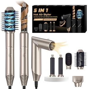 UMIGA 5 in 1 Air Styler Arriccia Capelli ad Aria Spazzola Asciugacapelli Phon Arricciacapelli Capelli Air Styler 5 in 1 Spazzola Ad Aria Calda Hairstyler Styling Liscio Onde Ricci, Oro