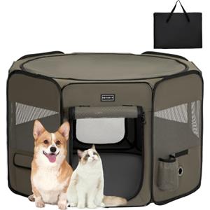 PETSFIT Penna per cani per interni, fondo anti-perdite, pieghevole, per cuccioli, design a prova di masticazione, box per cani, 91 × 84 × 53 cm, grigio tè