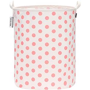 Sea Team 19,7 Pollici di Grandi Dimensioni Rivestimento Impermeabile in Tessuto di Cotone Ramie Pieghevole Cesto della Biancheria Secchio Cesto cilindrico in Tela di Tela con Elegante a Pois Rosa