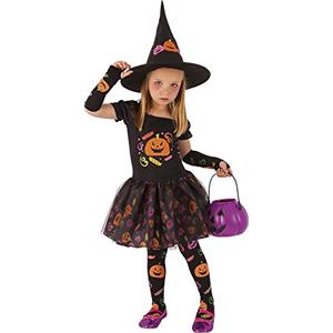 Rubie's Rubies Costume Strega Candy per bambina, Vestito stampato, maniche, calze e capello, Ufficiale, Stregas, Witches, Caramelle per Halloween, Feste e Cosplay