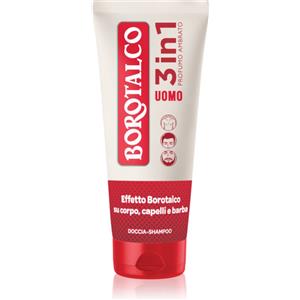 Borotalco Uomo Doccia-Shampoo 3 in 1 200 ml - Profumo Ambrato per Corpo, Capelli e Barba, Dermatologicamente Testato