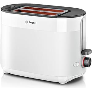 Bosch MyMoment TAT2M121 - Tostapane compatto con funzione di scongelamento, con funzione di spegnimento automatico, funzione sollevamento, centraggio del pane, perfetto per 2 fette, 800 Watt, bianco