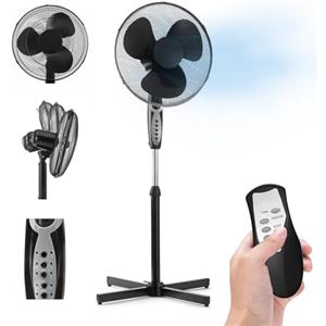 Wintem Ventilatore A Piantana Potente Da 50W Per Pavimento Pale Da 40 Cm Silenzioso Con Timer 7 Ore 3 Velocità Oscillante Altezza e Inclinazione Regolabili E Telecomando per Controllo A Distanza Colore Nero